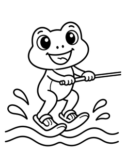 Free printable Happy Frog Water Skiing coloring page