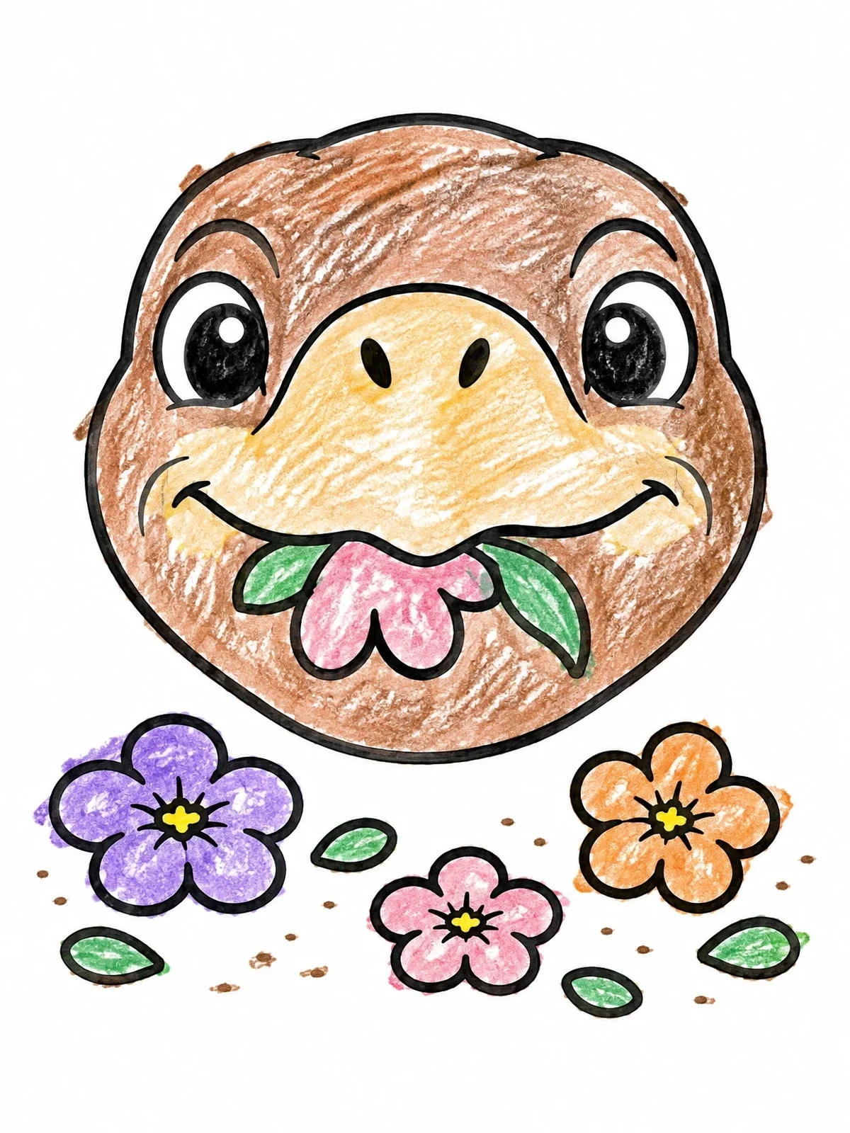 Colored example of the Happy Galapagos Tortoise Eating Flowers coloring page