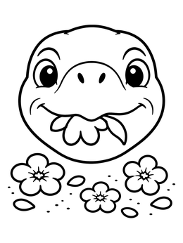 Free printable Happy Galapagos Tortoise Eating Flowers coloring page