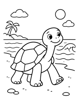 Free printable Happy Galapagos Tortoise On The Beach coloring page