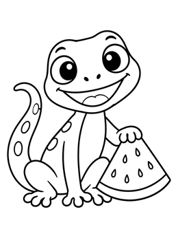 Free printable Happy Gecko With Watermelon Slice coloring page