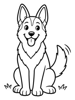 Free printable Happy German Shepherd Puppy Sitting coloring page