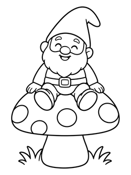 Free printable Happy Gnome Sitting On A Mushroom coloring page