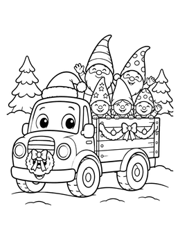 Free printable Happy Gnomes In Christmas Truck coloring page