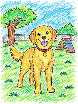 Happy Golden Retriever At Dog Park Coloring Page