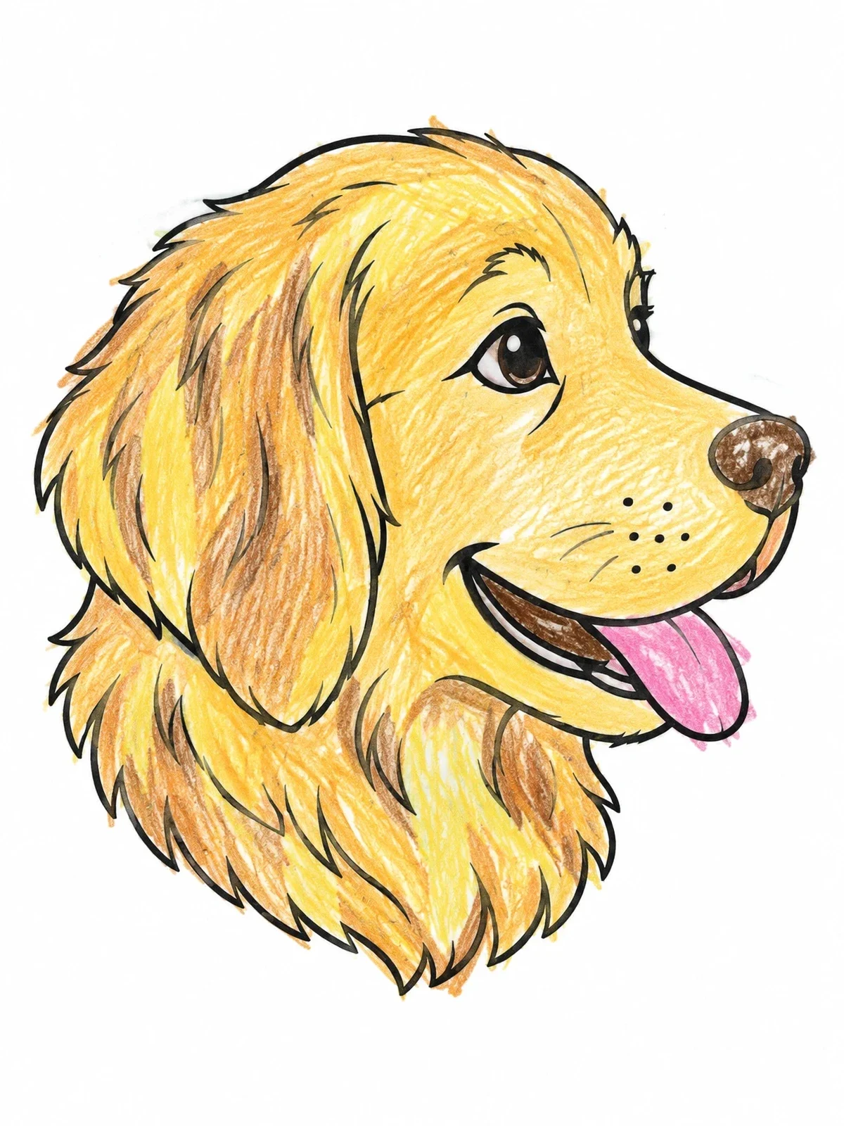 Colored example of the Happy Golden Retriever Portrait coloring page