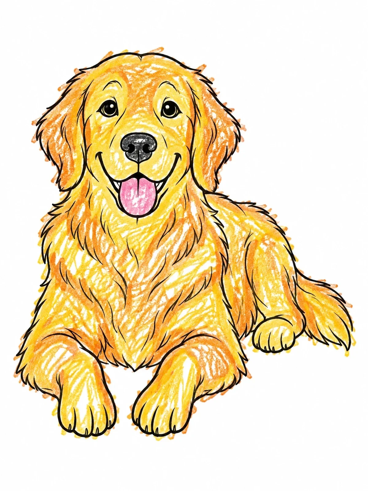 Colored example of the Happy Golden Retriever Lying Down coloring page