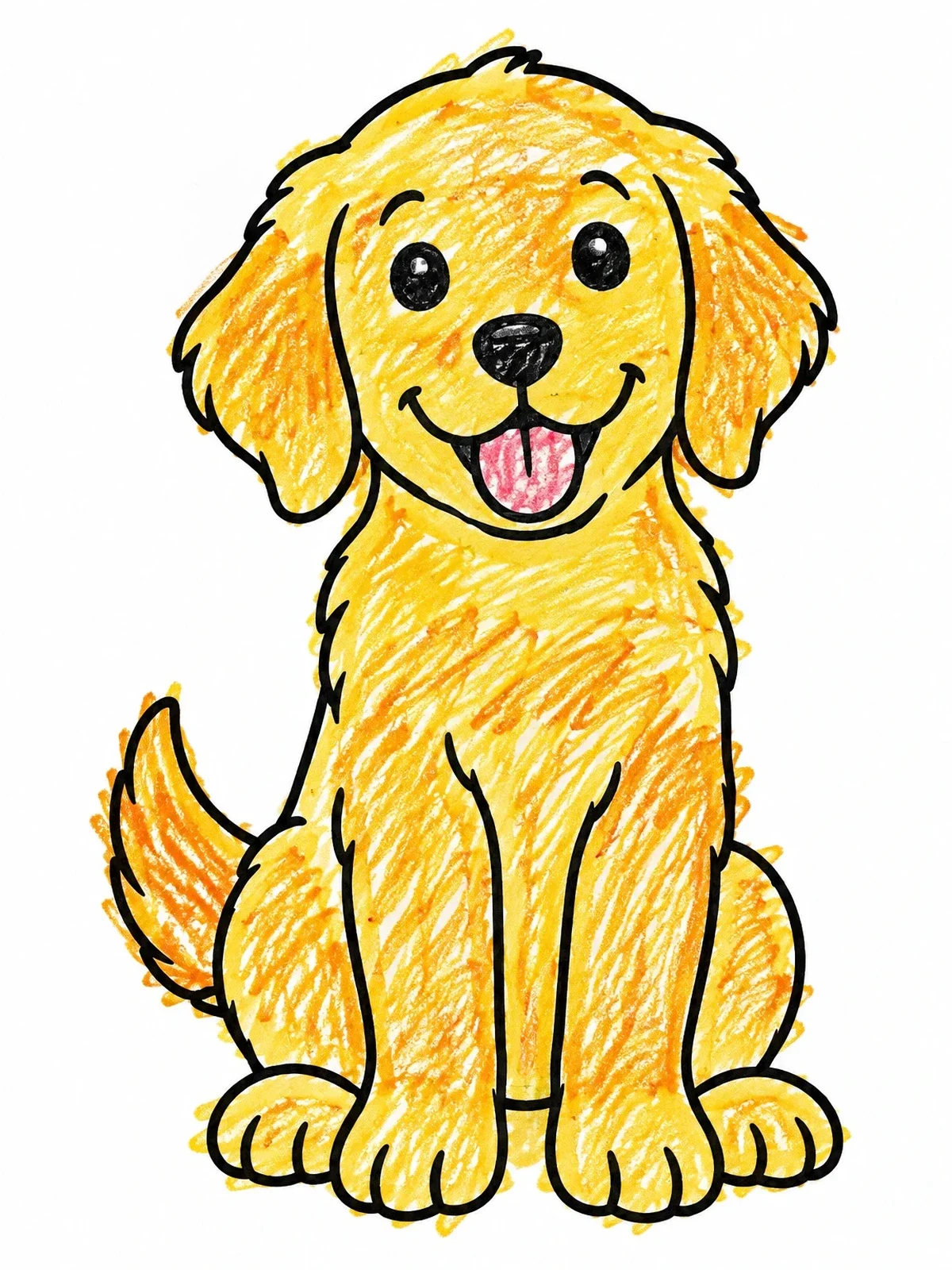 Colored example of the Happy Golden Retriever Puppy Sitting coloring page