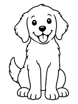 Free printable Happy Golden Retriever Puppy Sitting coloring page