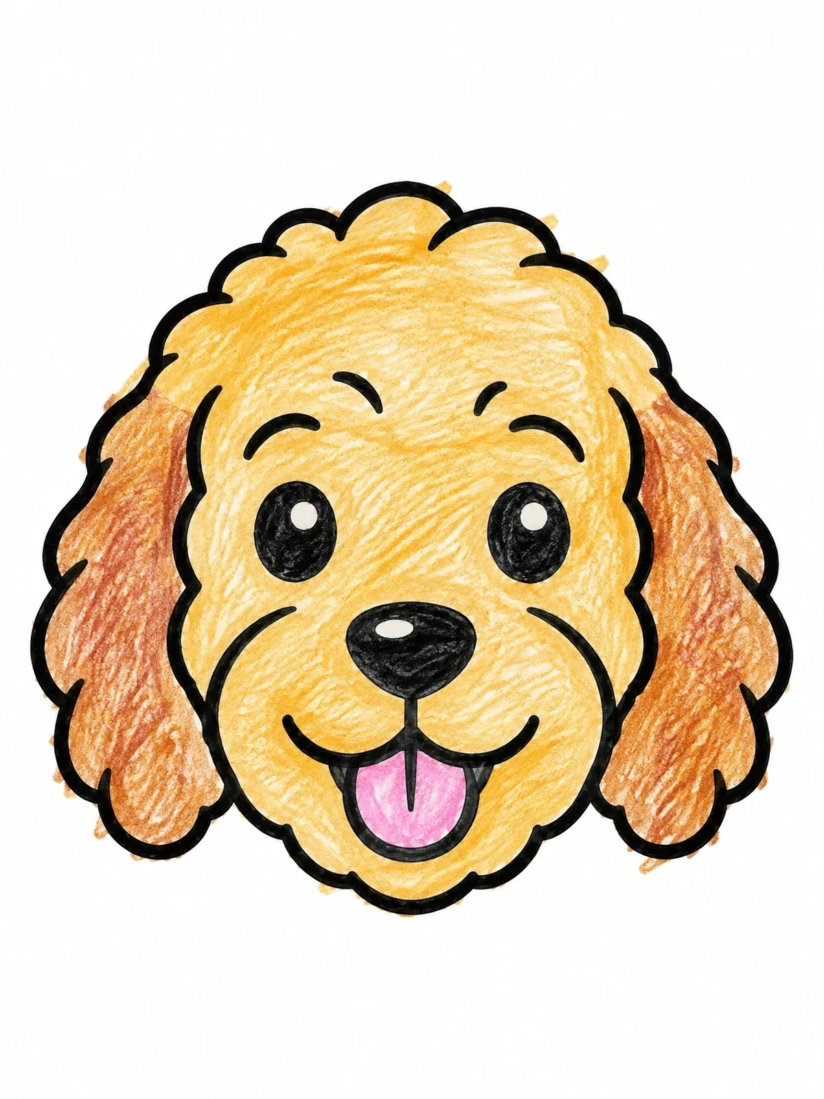 Colored example of the Happy Goldendoodle Puppy Face coloring page