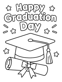 Free printable Happy Graduation Day Cap And Diploma coloring page