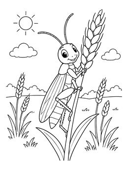 Free printable Happy Grasshopper On Wheat Stalk coloring page