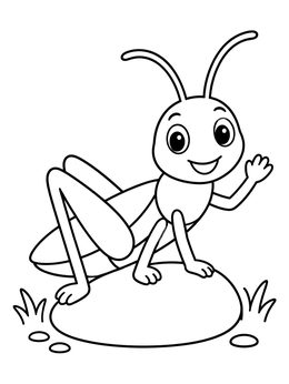 Free printable Happy Grasshopper Waving On Stone coloring page