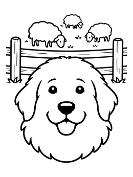 Free printable Happy Great Pyrenees And Sheep coloring page