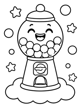 Free printable Happy Gumball Machine On A Cloud coloring page