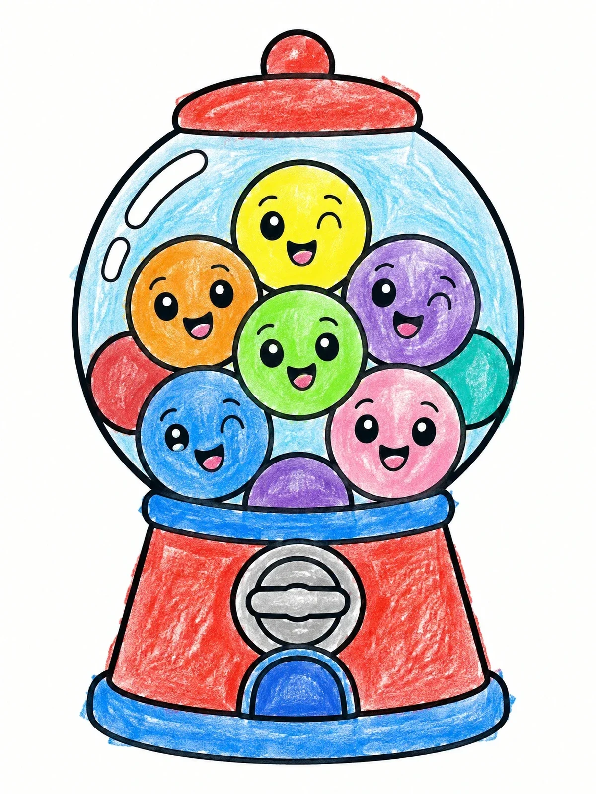 Colored example of the Happy Gumballs In A Machine coloring page