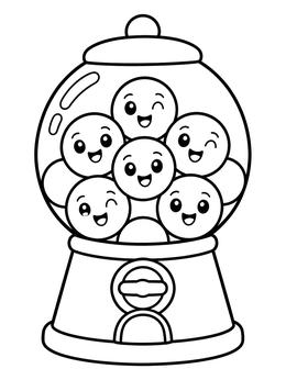 Free printable Happy Gumballs In A Machine coloring page