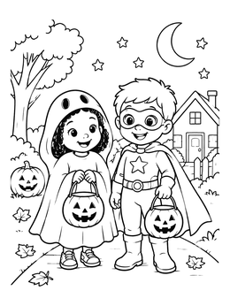 Free printable Halloween Trick Or Treaters In Costumes coloring page