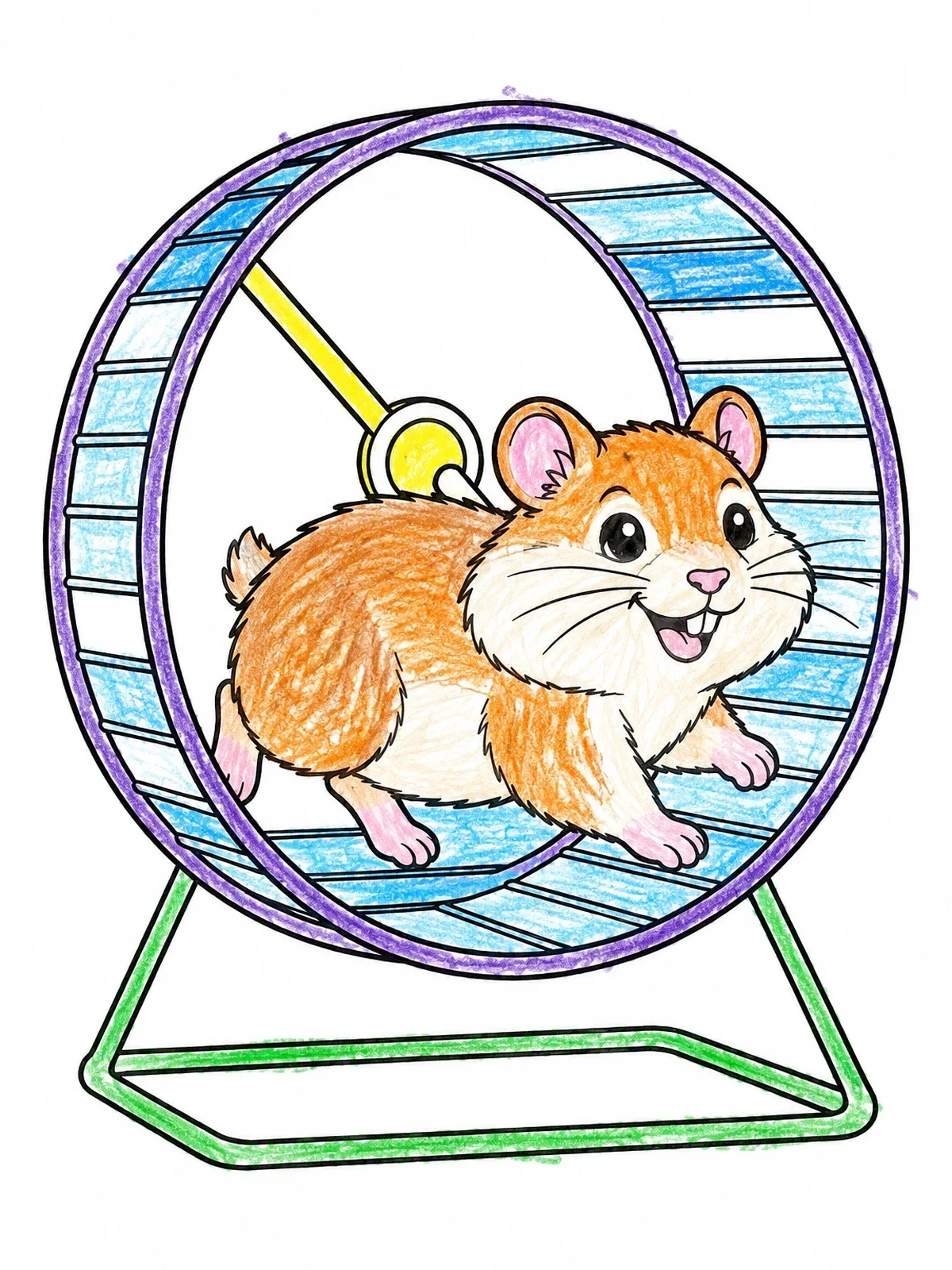 Colored example of the Happy Hamster On An Exercise Wheel coloring page