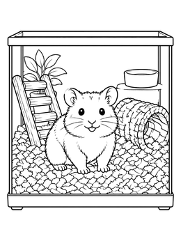 Free printable Happy Hamster In Glass Enclosure coloring page