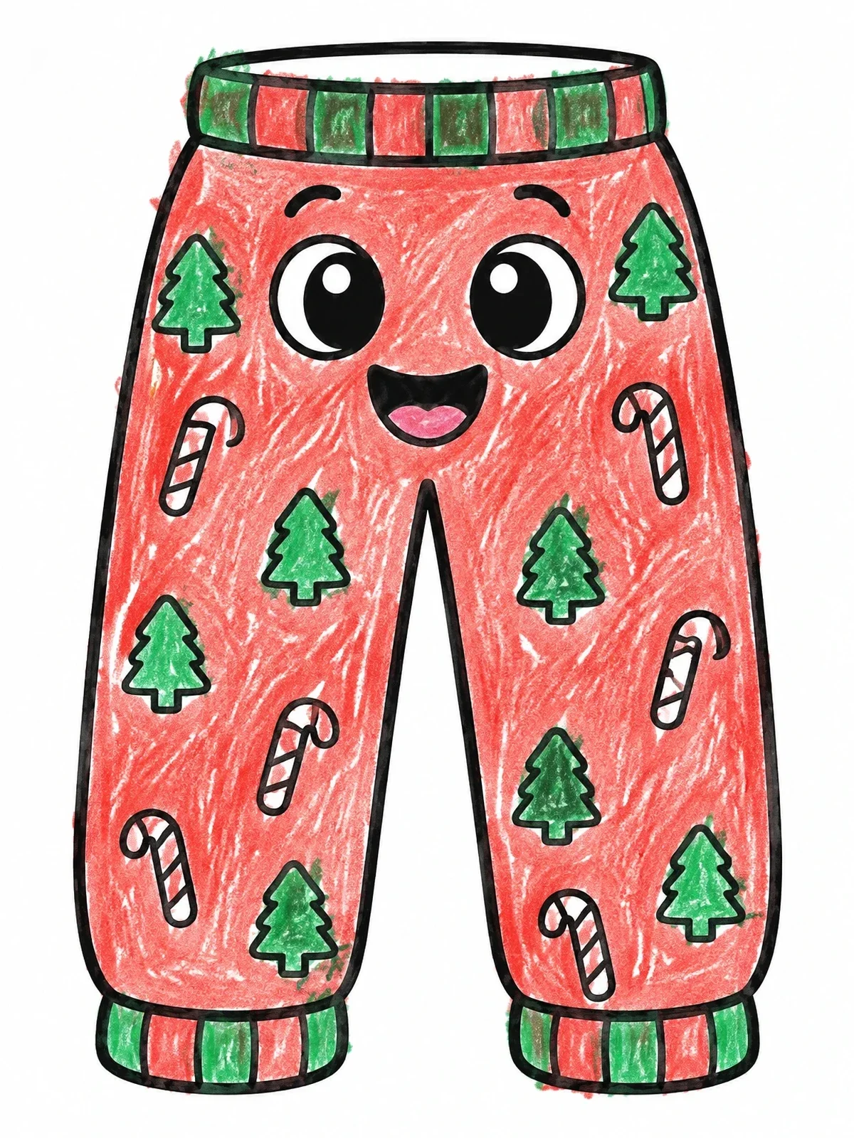 Colored example of the Happy Holiday Pajama Pants coloring page