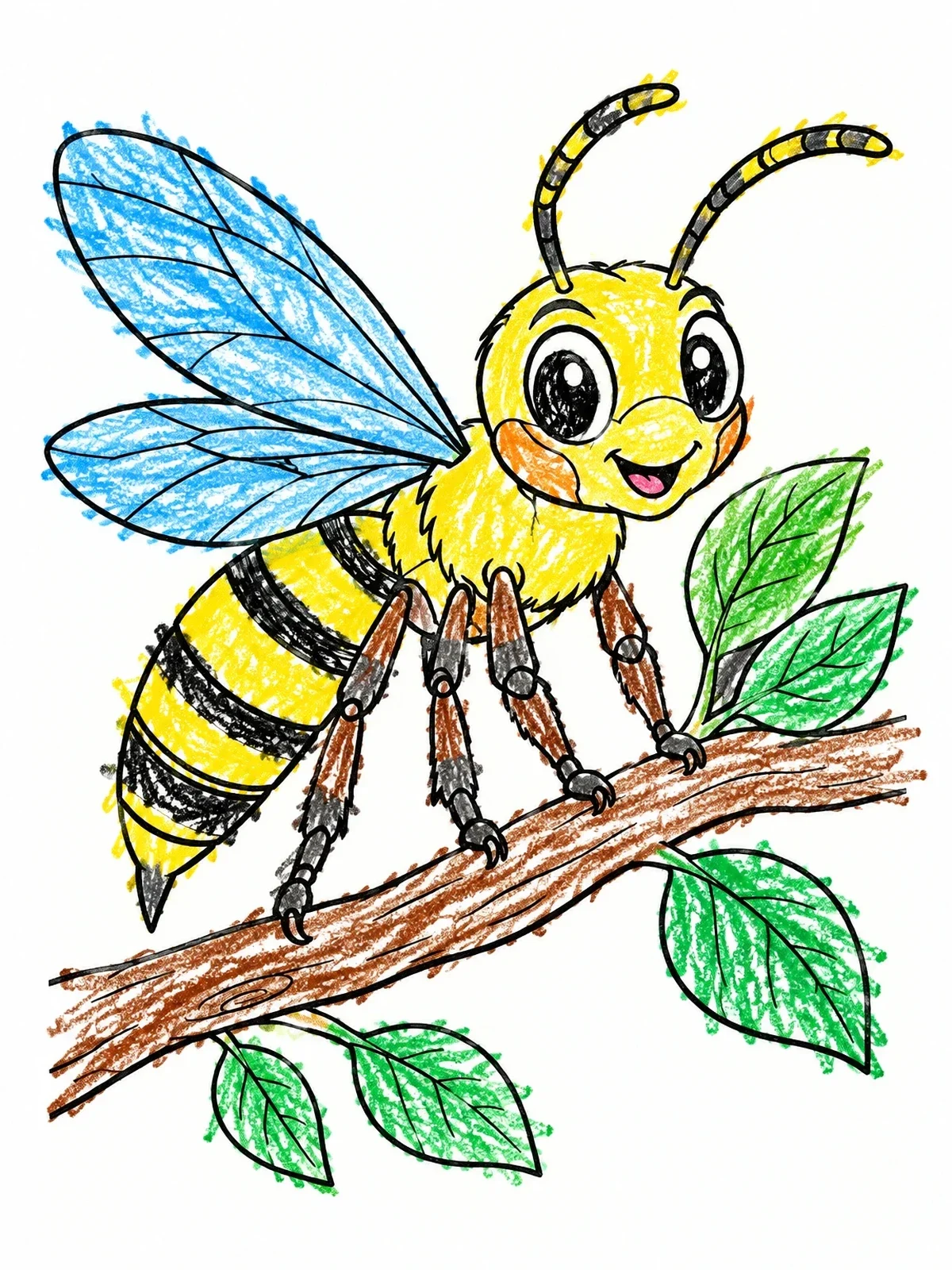 Colored example of the Happy Hornet On A Leafy Branch coloring page