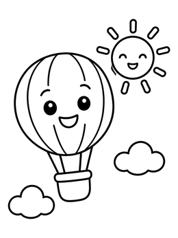 Free printable Happy Hot Air Balloon And Sun coloring page