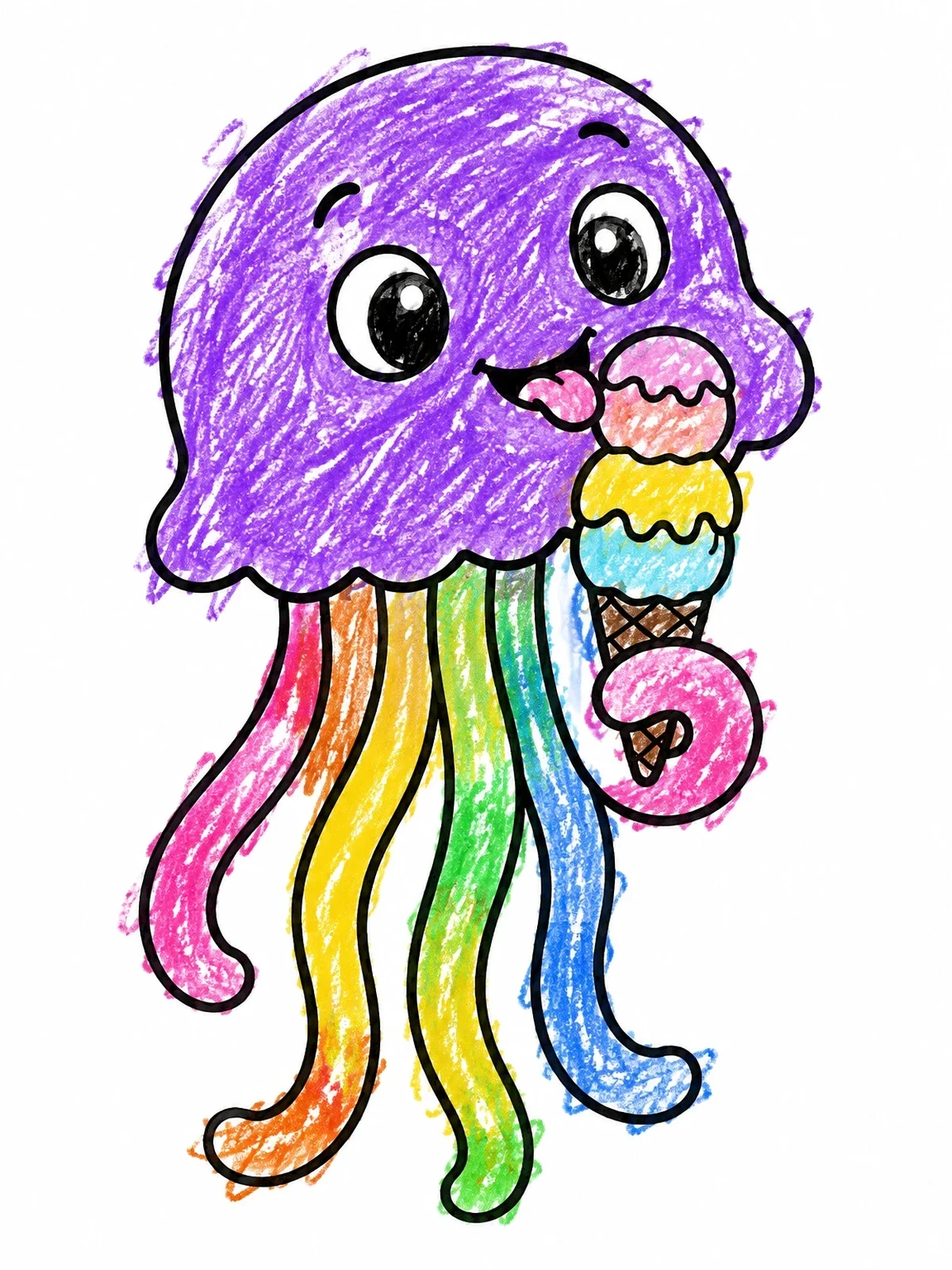 Colored example of the Happy Jellyfish Eating Ice Cream coloring page
