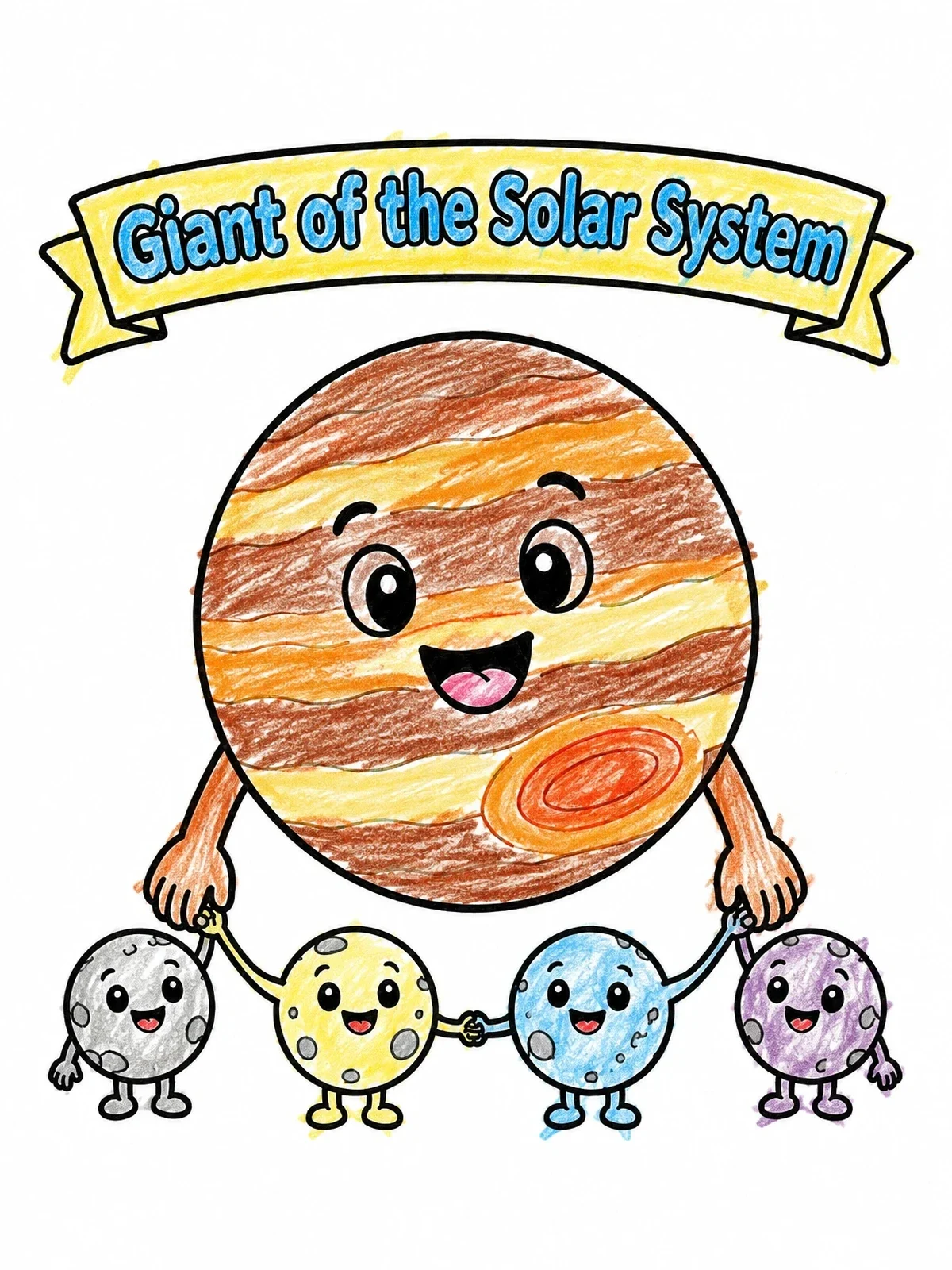 Colored example of the Happy Jupiter With Four Moons coloring page