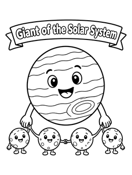 Free printable Happy Jupiter With Four Moons coloring page