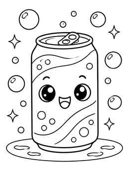 Free printable Happy Kawaii Soda Can coloring page