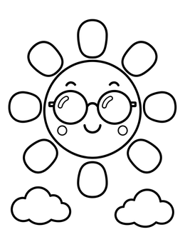 Free printable Happy Kawaii Sun With Glasses coloring page