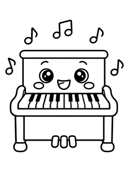 Free printable Happy Kawaii Upright Piano coloring page