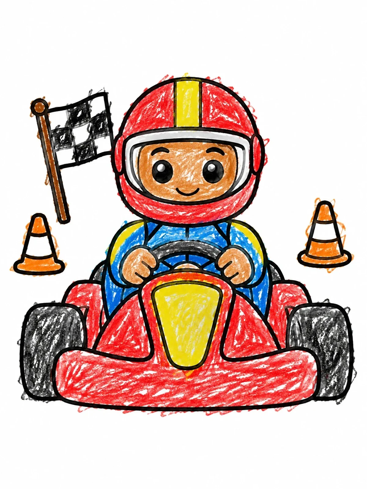 Colored example of the Happy Kid Driving A Go Kart coloring page