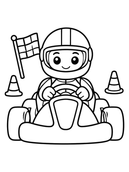 Free printable Happy Kid Driving A Go Kart coloring page