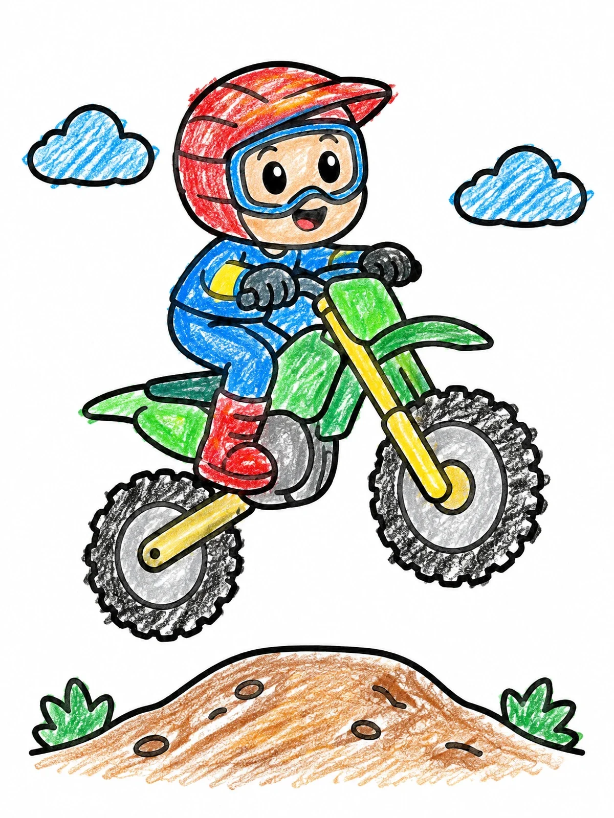 Colored example of the Happy Kid Jumping On Dirt Bike coloring page