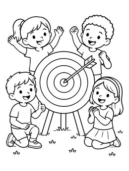 Free printable Happy Kids Celebrating Bullseye Target coloring page