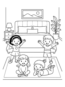 Free printable Happy Kids In The Bedroom coloring page