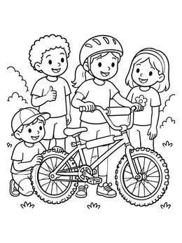Free printable Happy Kids With Bmx Bicycle coloring page