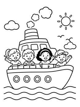 Free printable Happy Kids On A Cruise Ship coloring page