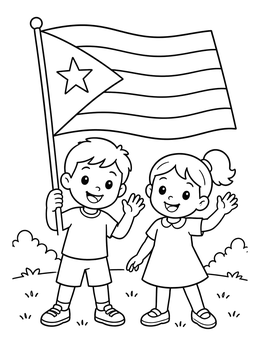 Free printable Happy Kids Holding Cuba Flag coloring page
