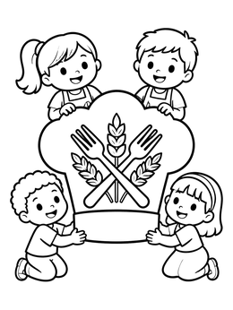Free printable Happy Kids With Giant Chef Hat coloring page