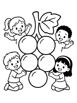 Free printable Happy Kids With Giant Grapes coloring page