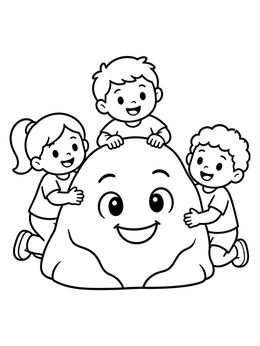Free printable Happy Kids Hugging A Big Rock coloring page