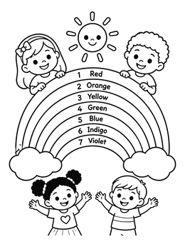 Free printable Happy Kids Learning Rainbow Colors coloring page