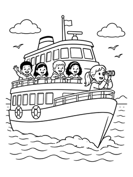 Free printable Happy Kids On A Ferry Boat coloring page