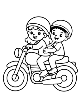A boy and girl ride together on this motorcycle coloring page.
