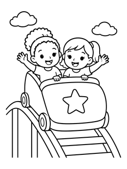 Free printable Happy Kids On Roller Coaster coloring page