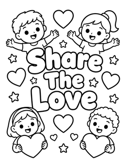 Free printable Happy Kids Sharing The Love coloring page