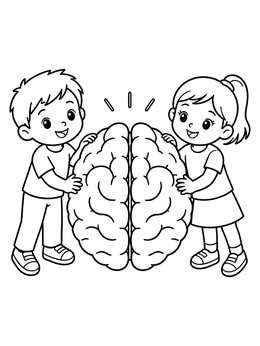 Free printable Happy Kids With Giant Brain coloring page